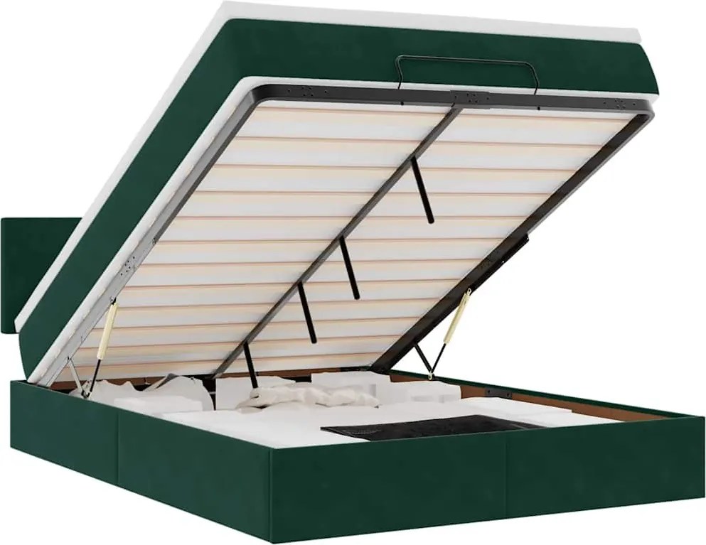 3312557 vidaXL Османска легло с матрак и LED, тъмнозелено, 140x200 см, кадифе