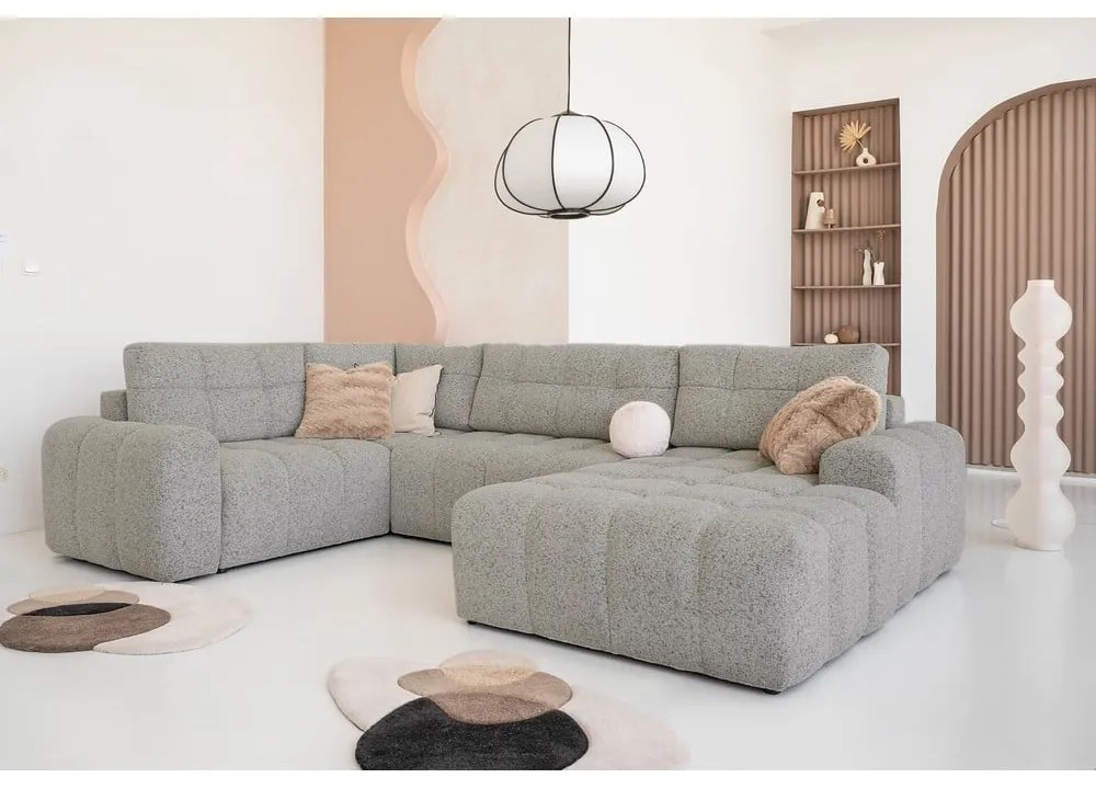 Светлокафяв разтегателен модулен ъглов диван с място за съхранение (ляв ъгъл) Lulu – Miuform