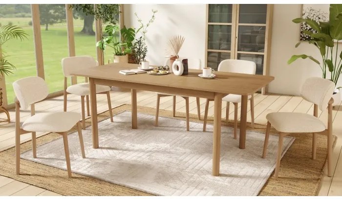 АЛДО Кремаво (тъкан Монза 90)/рамка лакиран дъб - ДЪРВЕН СТОЛ БУКЛЕ ЗА ДНЕВНА, ТРАПЕЗАРИЯ, КУХНЯ РЕТРО