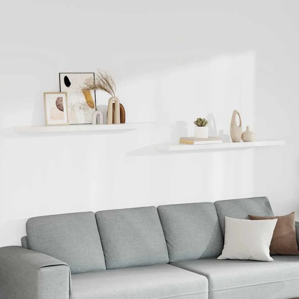 323821 vidaXL Окачени стенни рафтове, 2 бр, бели, 120x23,5x3,8 см, МДФ