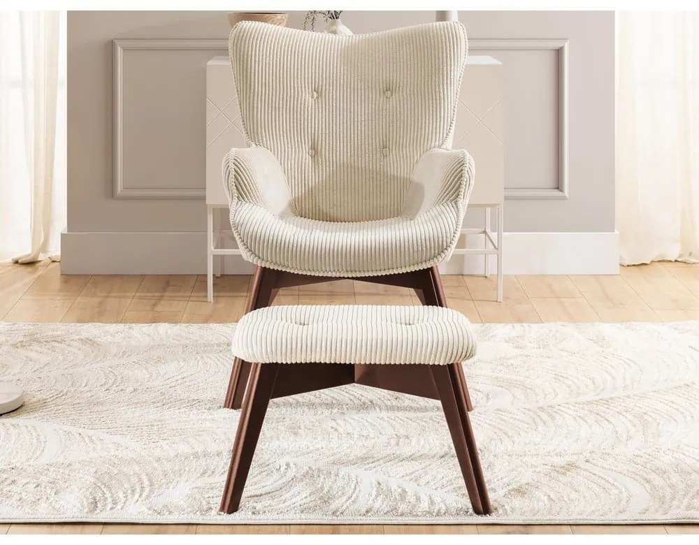 Бежов фотьойл с табуретка от рипсено кадифе Niko – Ropez