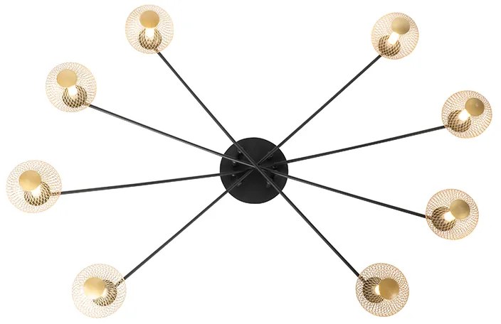 Модерна таванна лампа черна със злато 8-лампи - Athens Wire