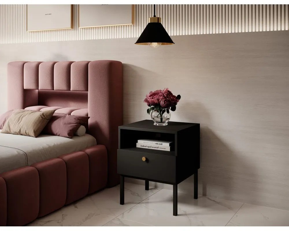 Розово единично тапицирано легло с място за съхранение и включена подматрачна рамка 90x200 cm Lamica – ELTAP