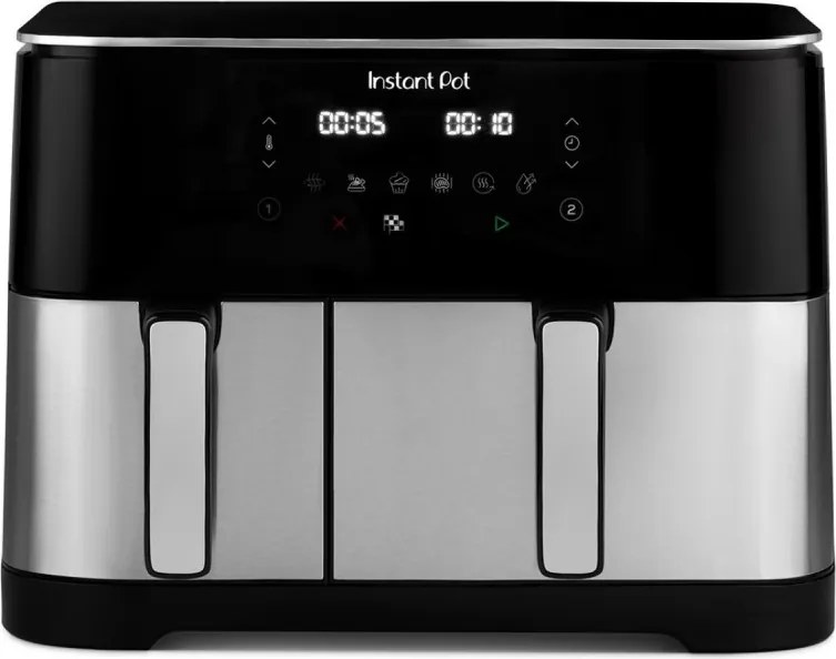 Двоен фритюрник с горещ въздух 8в1 Instant Pot Vortex DUAL SPLIT, 2600W, 11 л, 205°C, EvenCrisp, Синхронизирано готвене, Сензорно управление, Черен/инокс