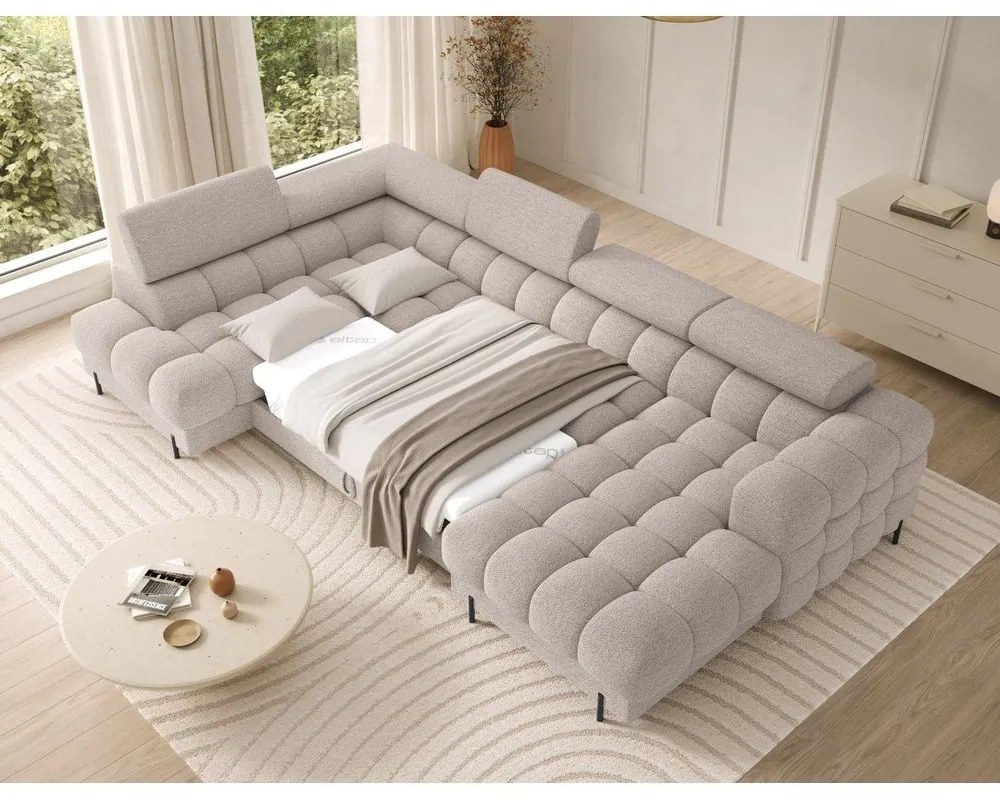 Бежов разтегателен ъглов диван от букле (ляв ъгъл U форма) Feraria – ELTAP