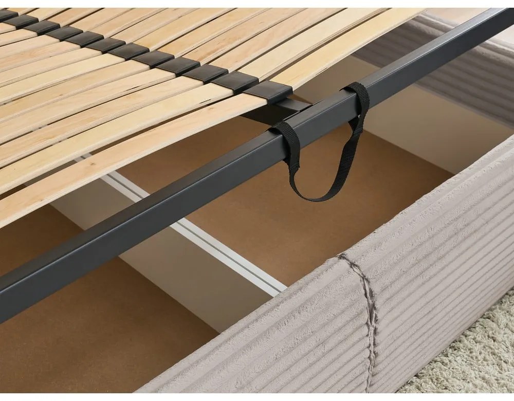 Бежово двойно тапицирано легло с място за съхранение с включена подматрачна рамка 160x200 cm Jade – Bobochic Paris