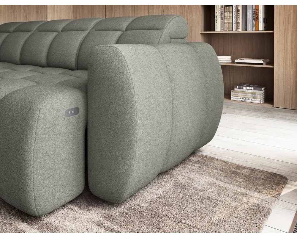 Сиво-зелен разтегателен ъглов диван с място за съхранение от букле (ляв ъгъл L форма) Falconn – ELTAP