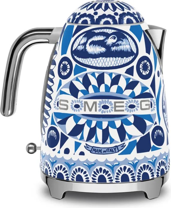 Електрическа кана SMEG Dolce & Gabbana KLF03DGBEU, 2400 W, 1.7 л, 360° основа, Гланцово покритие, Средиземноморско синьо
