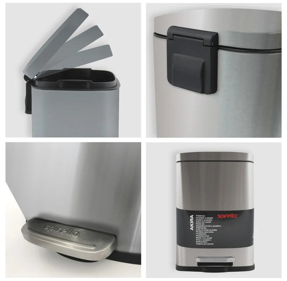 Стоманено кошче за боклук с педал в матово сребрист цвят 5 l Akira – Spirella