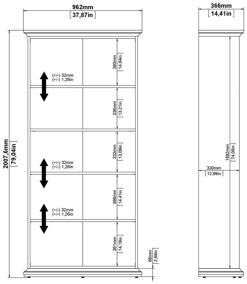 Бяла библиотека 96x201 cm Paris – Tvilum