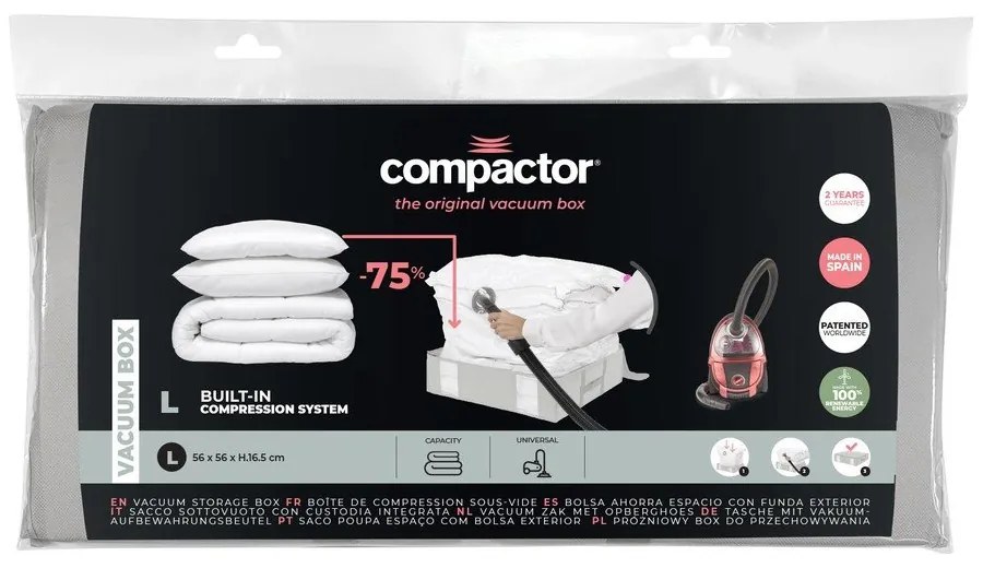 Вакуумна подсилена текстилна кутия за съхранение на дрехи 56x56x16,5 cm Granit – Compactor