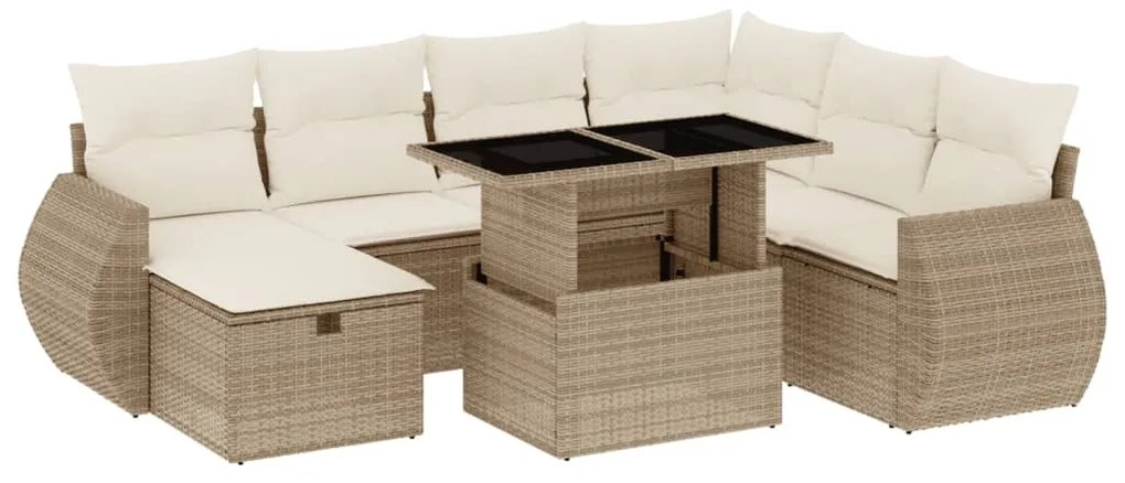 3275158 vidaXL Градински диван с възглавници, 8 части, бежов полиратан