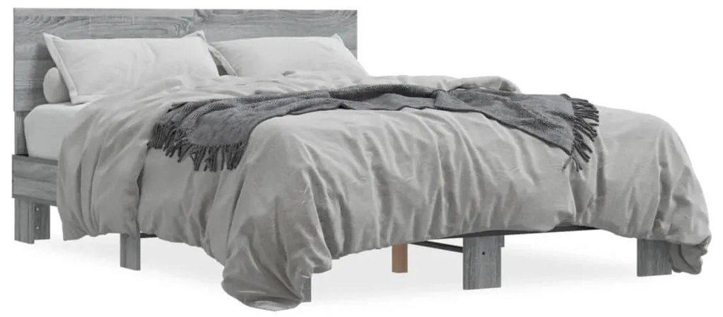 3280210 vidaXL Рамка за легло, сив сонома, 135x190 см, инженерно дърво и метал