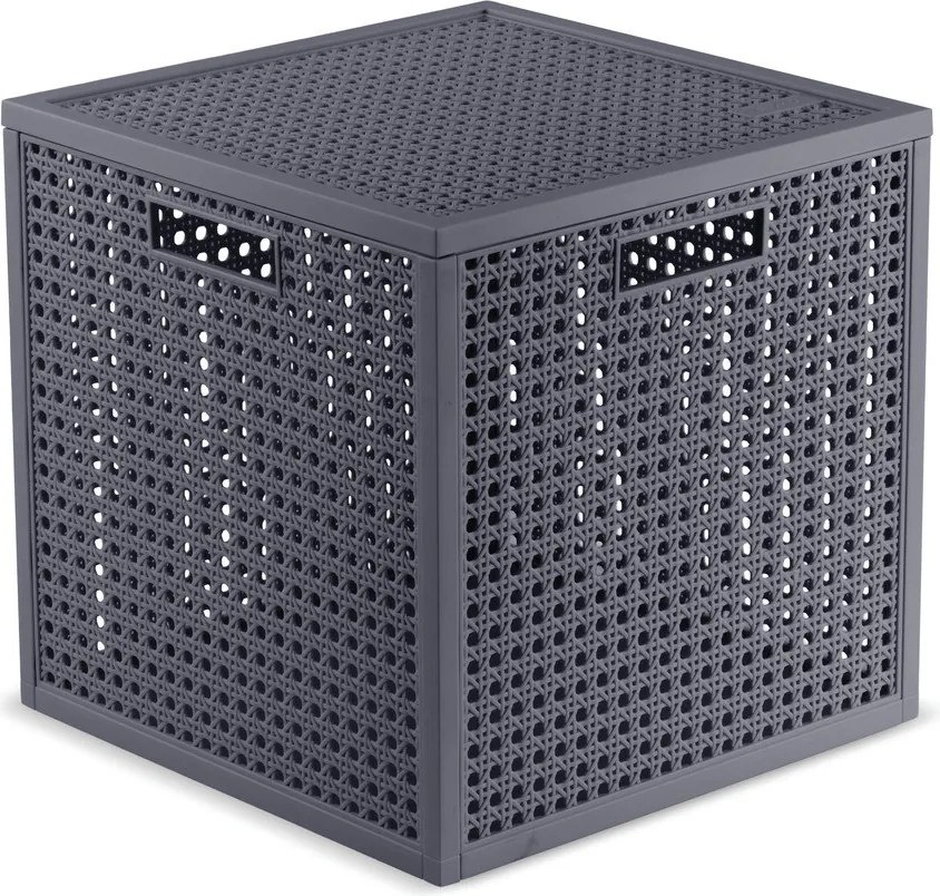 Тъмносива кутия за съхранение с капак от рециклирана пластмаса 28x28x28 cm Kaya Cube – Curver