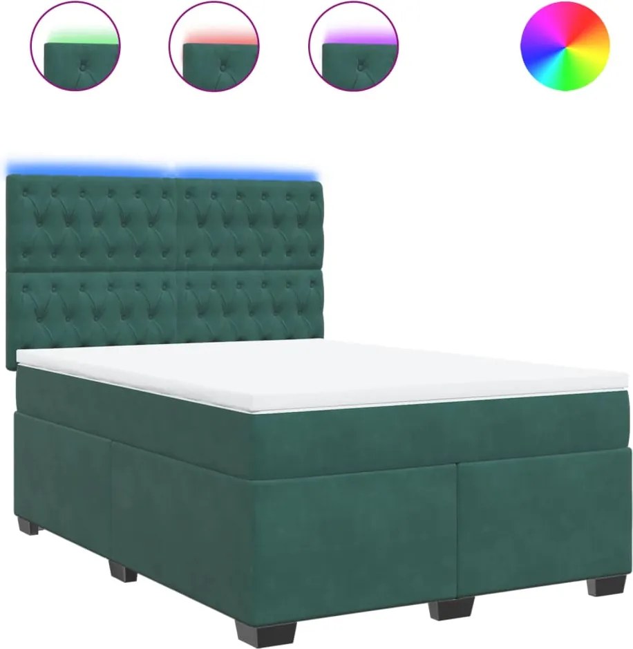 3293239 vidaXL Боксспринг легло с матрак, тъмнозелено, 140x200 см, кадифе