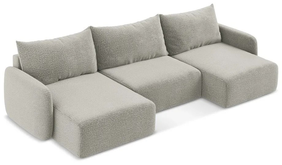 Светлосив разтегателен ъглов диван с място за съхранение Kalena – Makamii