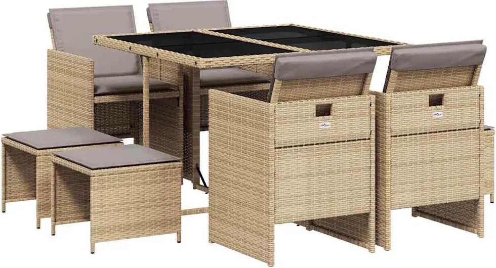3210600 vidaXL Градински комплект с възглавници 9 части бежов микс полиратан
