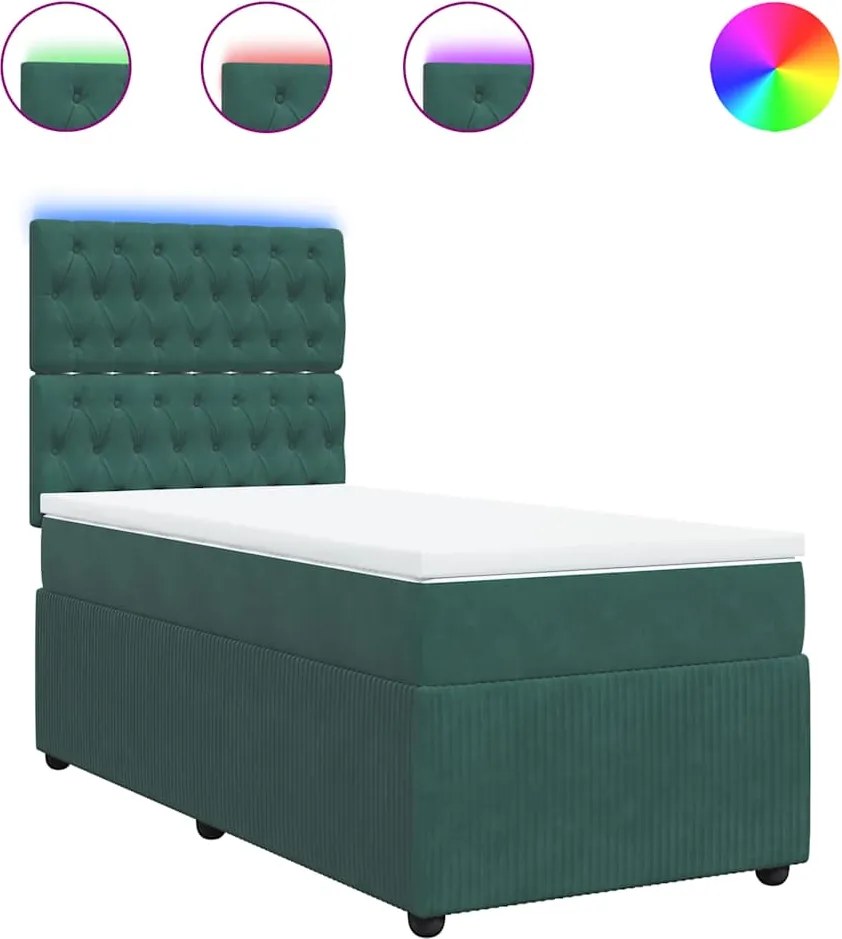 3294523 vidaXL Боксспринг легло с матрак, тъмнозелена, 90x190 см, кадифе