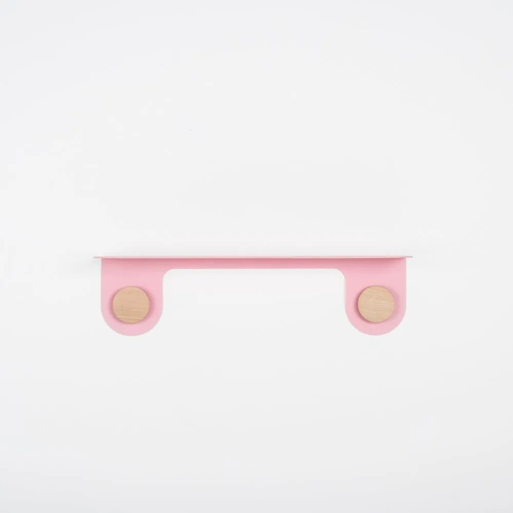 Стенен рафт от розова стомана с детайли от дъбово дърво с 2 куки, дължина 50 см Hook - Gazzda