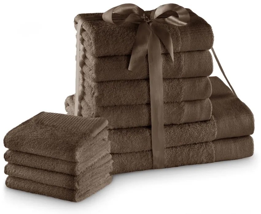 Кафяви памучни хавлии и кърпи за баня в комплект 10 бр. от тери Amari – Restilo