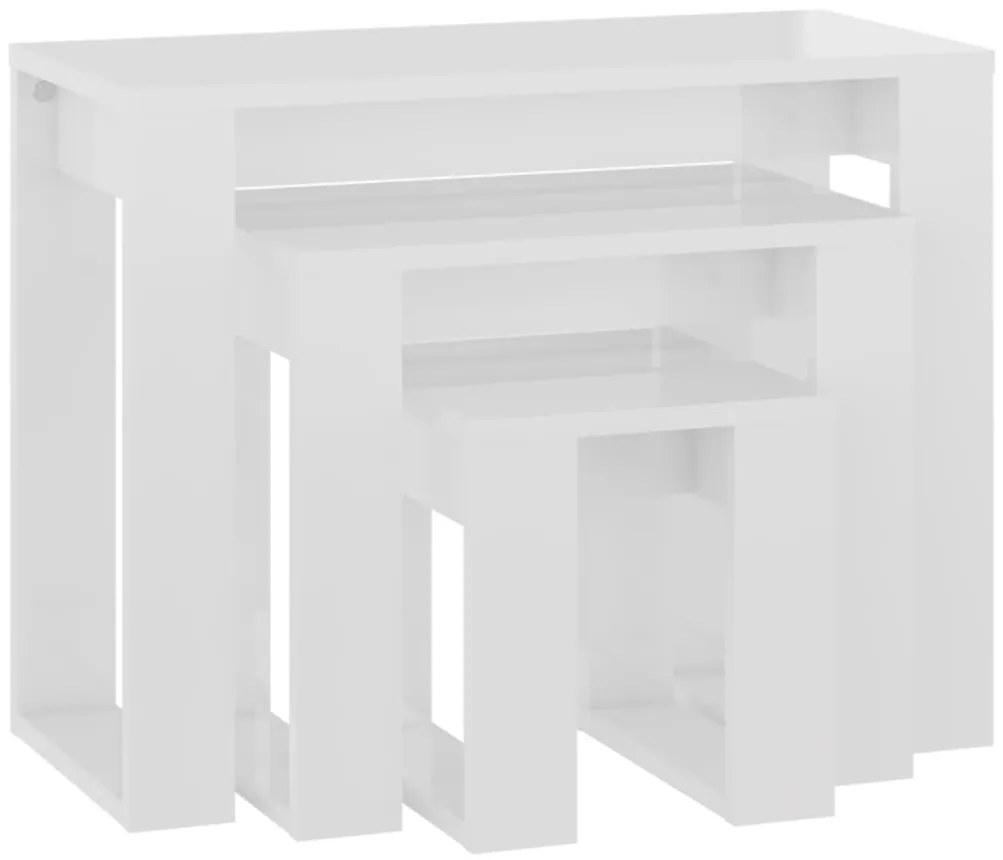 808609 vidaXL Стифиращи маси, 3 бр, бял гланц, инженерно дърво