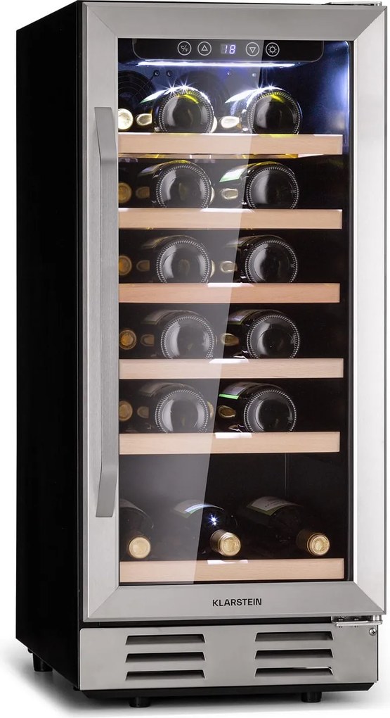 Klarstein Vinovilla 29 Built-In, охладител за вино за вграждане, 81 литра / 29 бутилки, стъклена врата, неръждаема стомана