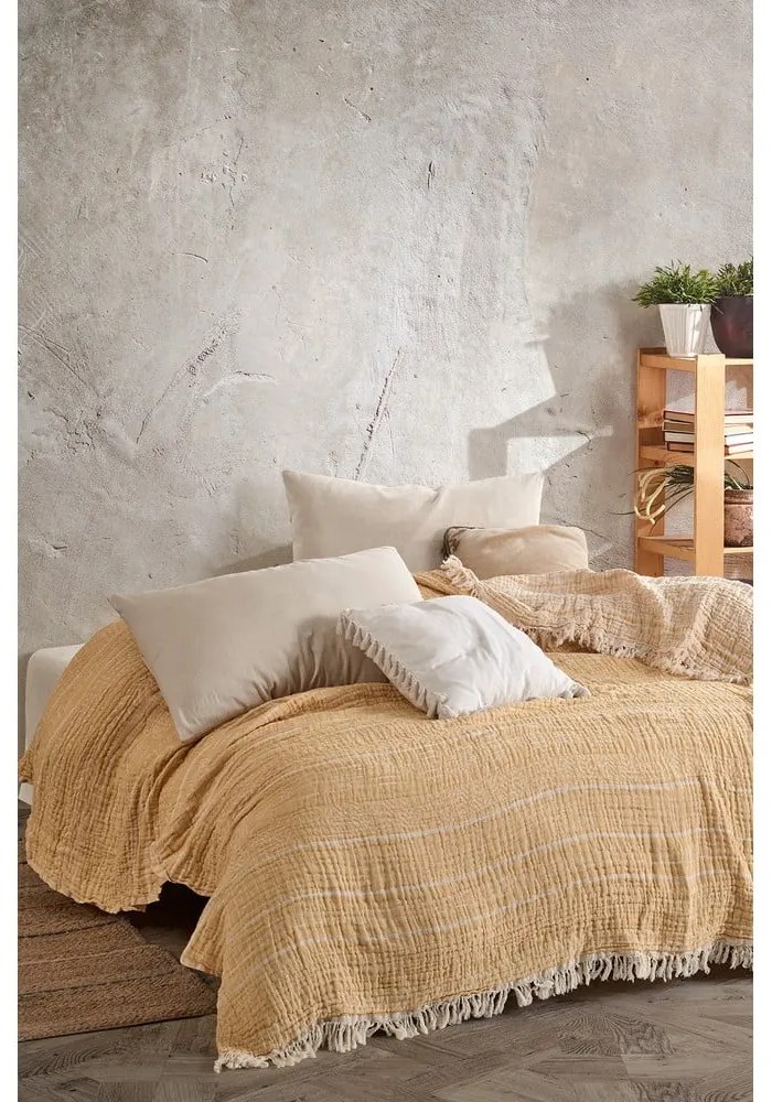 Жълта муселинова покривка за двойно легло 220x240 cm Etno - Mijolnir