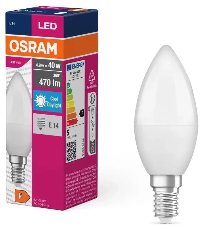 LED Крушка VALUE B40 E14/4,9W/230V 6500K - Osram