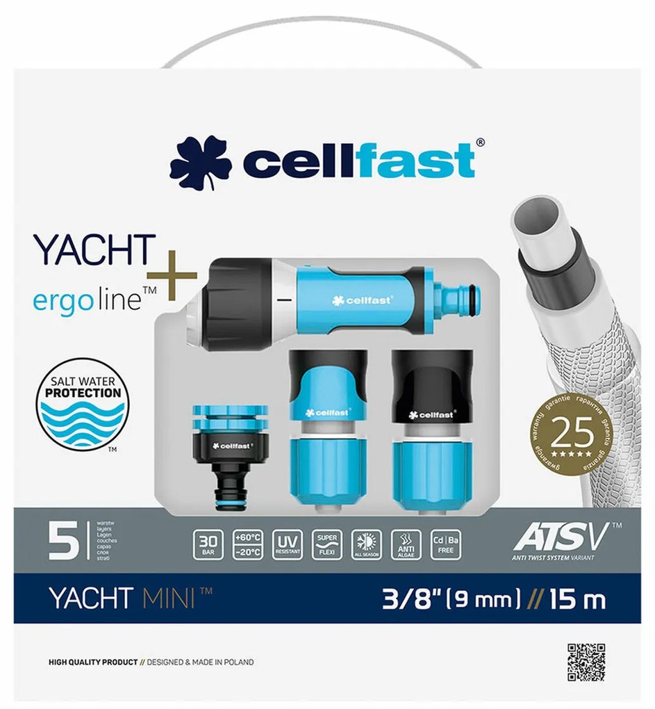 Комплект Маркуч с аксесоари Cellfast Yacht Mini Ats PVC 15 m Ø 9 mm