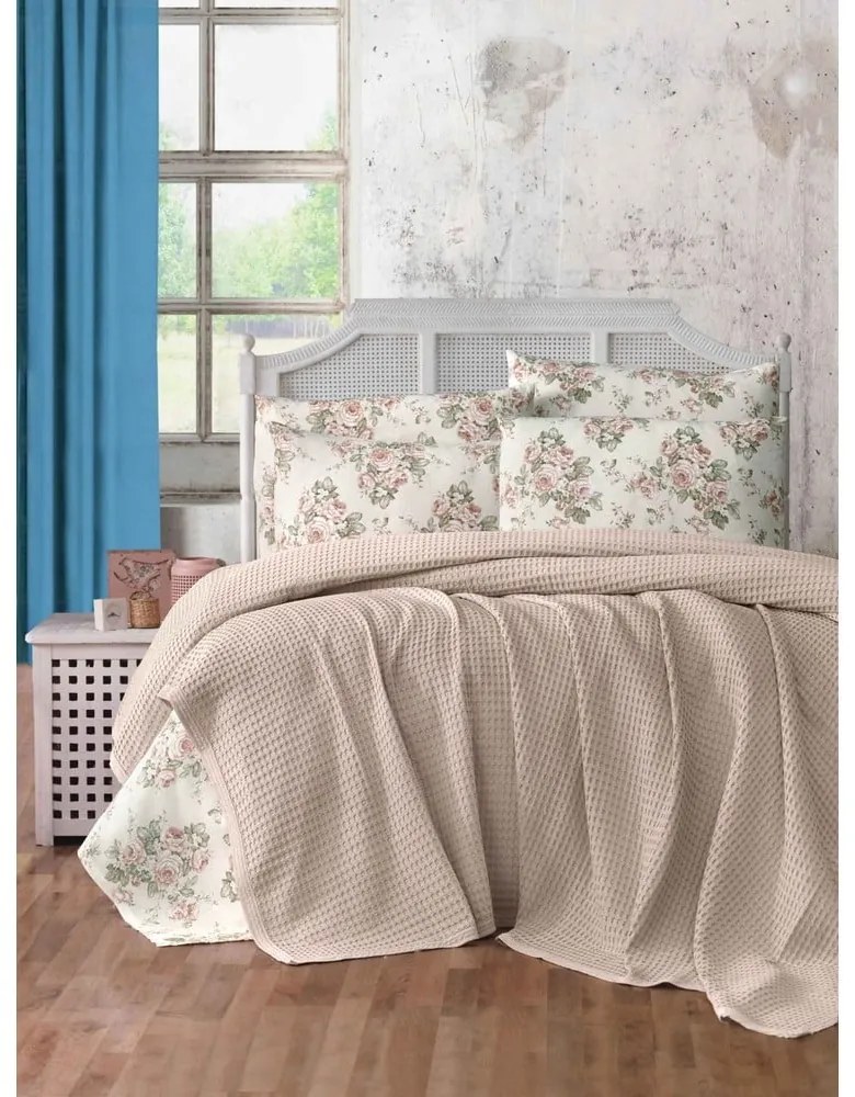 Светлокафяво памучно покривало за легло 220x240 cm Waffle – Mila Home