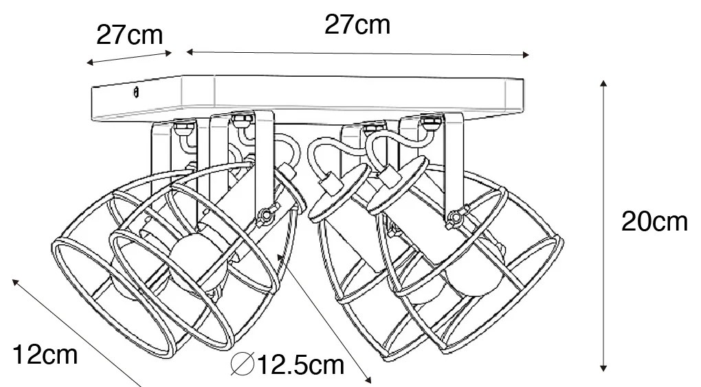Индустриален прожектор дърво с тъмно сив регулируем 4-светлина - Arthur