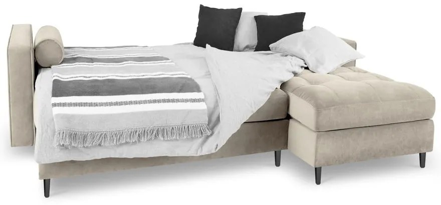 Бежов кадифен ъглов диван, десен ъгъл Santo - Milo Casa