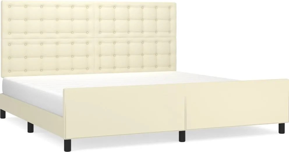 3125593 vidaXL Рамка за легло с табла, кремава, 200x200 см, изкуствена кожа