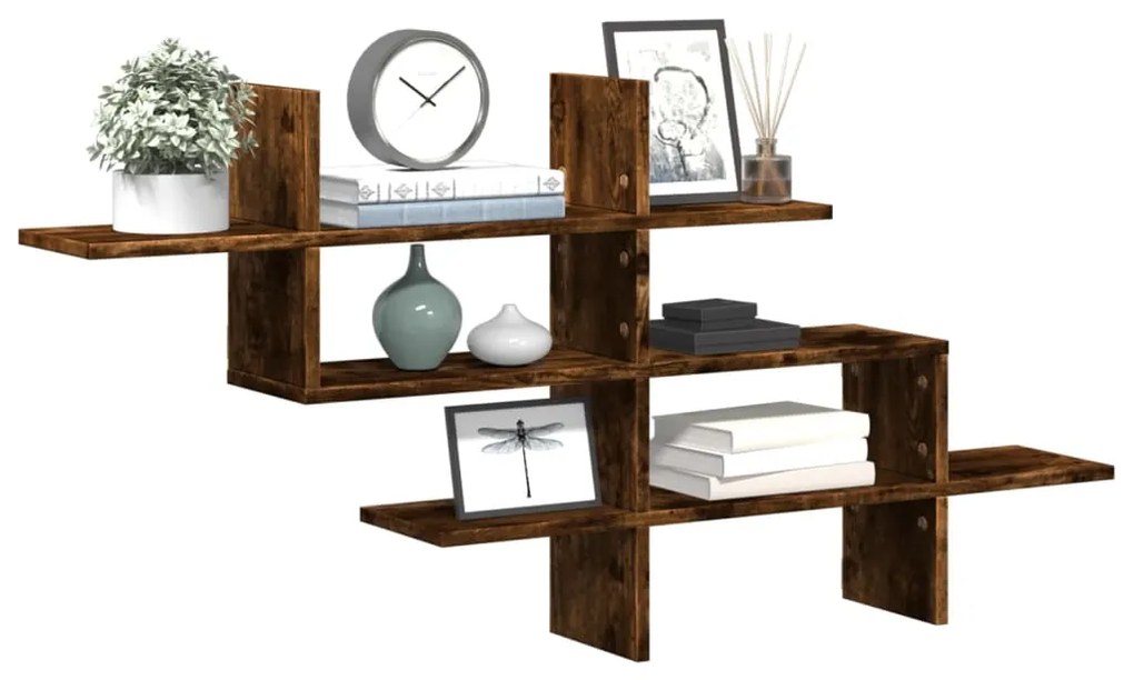 853267 vidaXL Стенен рафт, опушен дъб, 124,5x18x60,5 см, инженерно дърво