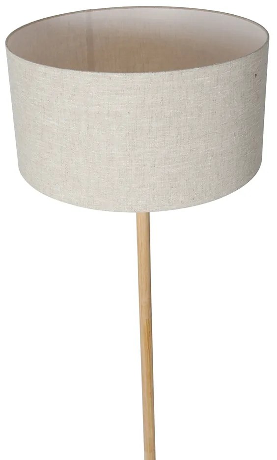 Рустикална подова лампа дърво с светлокафяв абажур - Mels