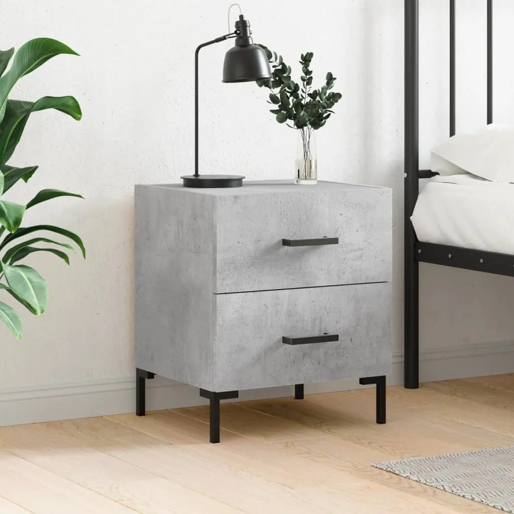 827316 vidaXL Нощно шкафче, бетонно сиво, 40x35x47,5 см, инженерно дърво
