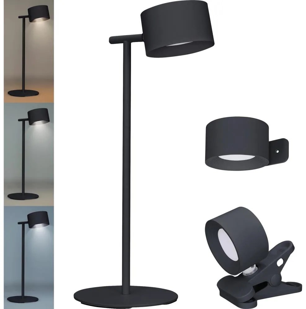 Solight WO68-B-LED 3в1 акумулаторна лампа LED/4W/2000mAh 3000/4000/6500K черна