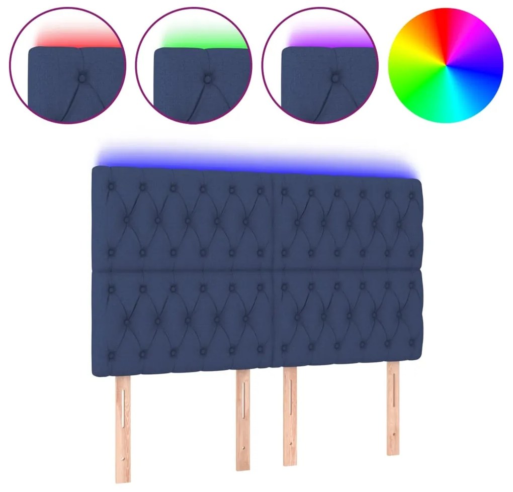 3122772 vidaXL LED горна табла за легло, синя, 160x7x118/128 см, плат