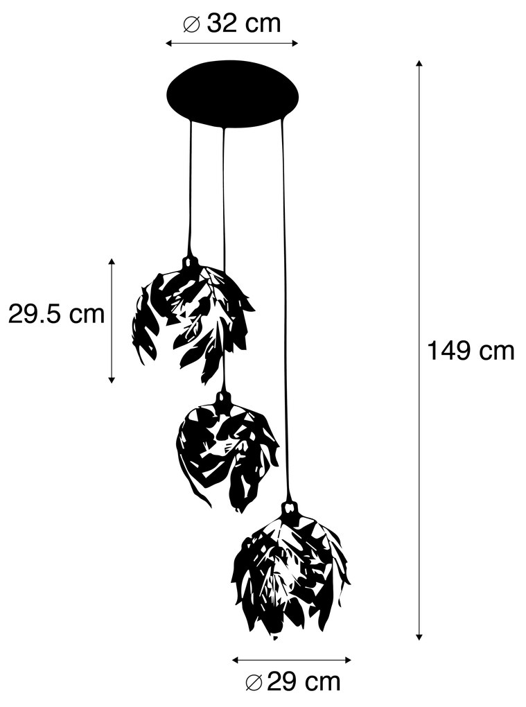Висяща лампа в ретро стил антично златисто кръгла 3-светлинна - Linden