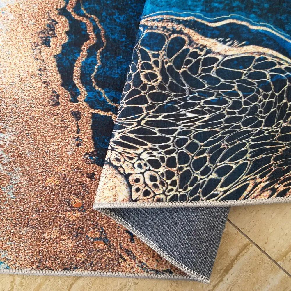 Син противоплъзгащ килим с абстрактен десен Ширина: 80 см | Дължина: 150 см