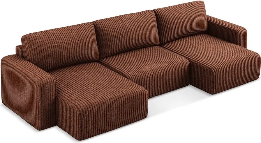 Теракотен сгъваем/с място за съхранение ъглов диван от рипсено кадифе (U форма) Kona – Makamii