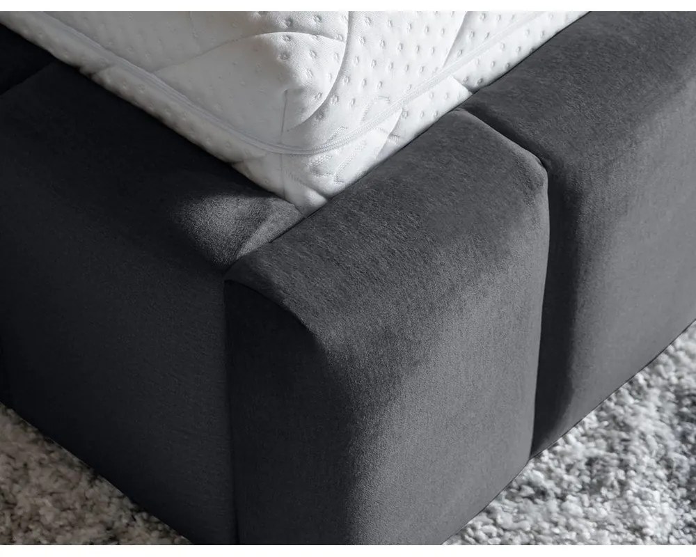 Сиво двойно легло 160x200 cm тапицирано с място за съхранение с включена подматрачна рамка Lamica – ELTAP