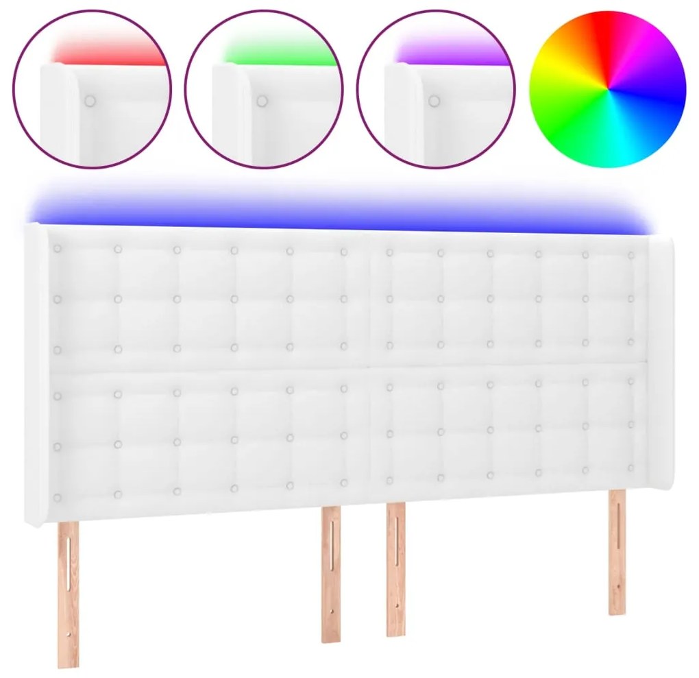 3124151 vidaXL LED горна табла за легло, бяла, 183x16x118/128 см
