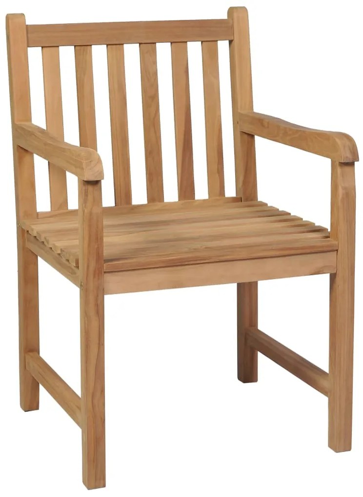 3073045 vidaXL Градински столове, 6 бр, възглавници на сиво каре, тик масив