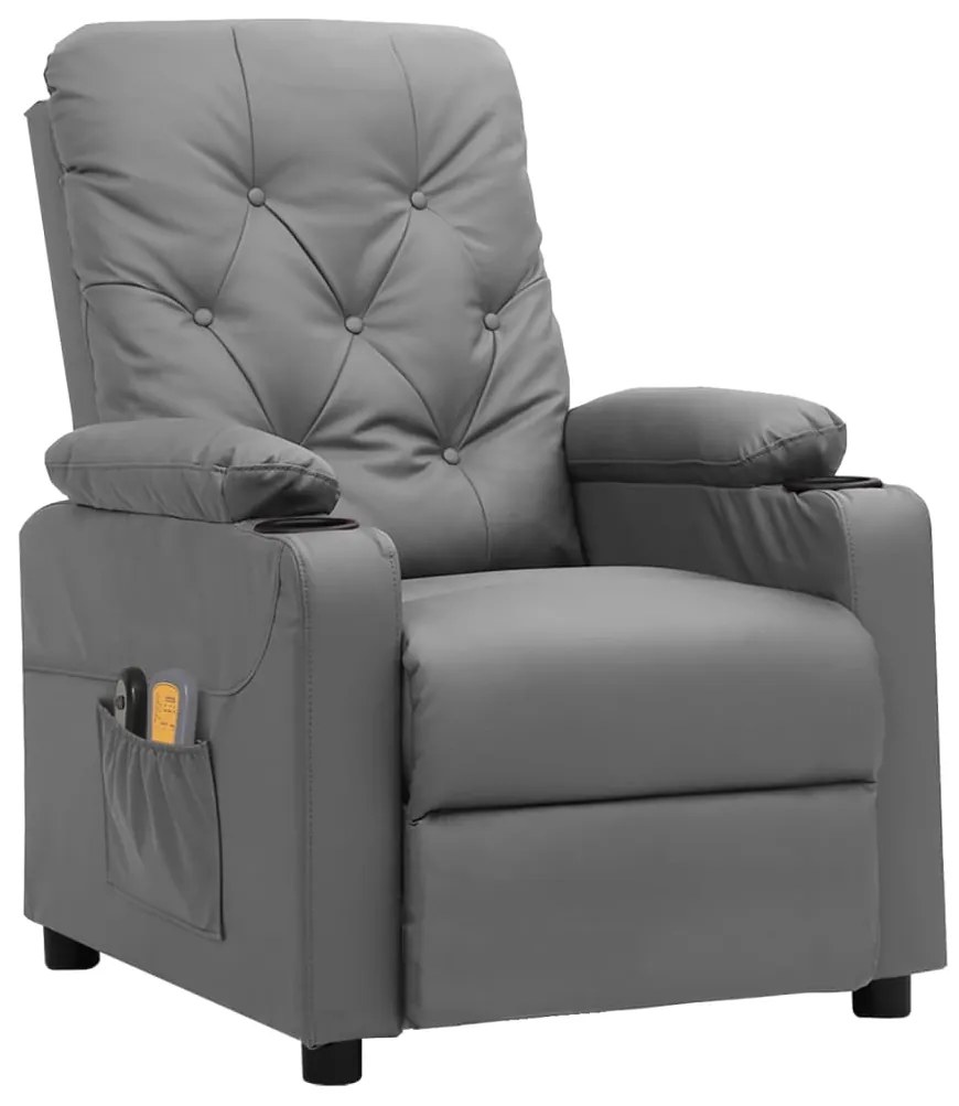 3098874 vidaXL Електрически масажен стол, сив, изкуствена кожа