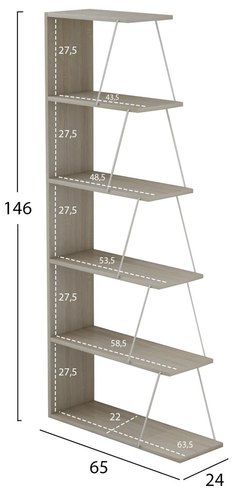 Библиотека Тарс 65х146 - HM2241.11 цвят сива сонама-бял
