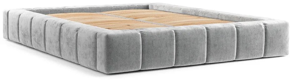 Светлосиво тапицирано двойно легло с място за съхранение с включена подматрачна рамка 160x200 cm Aruba L – Maison de Rêve