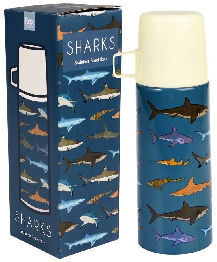 Син детски термос 350 ml Sharks – Rex London