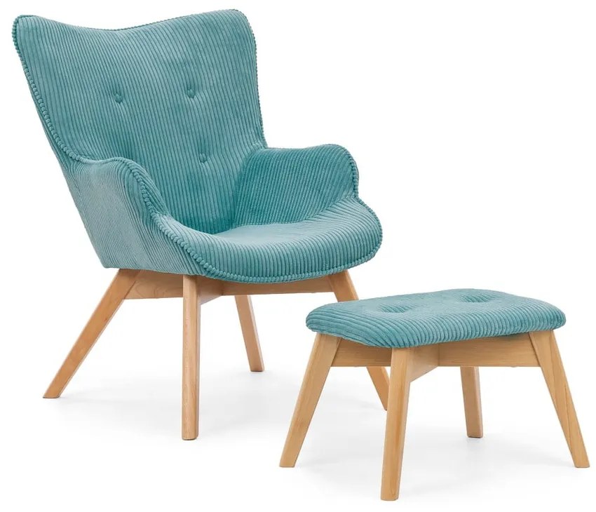 Тюркоазен фотьойл с табуретка от рипсено кадифе Niko – Ropez