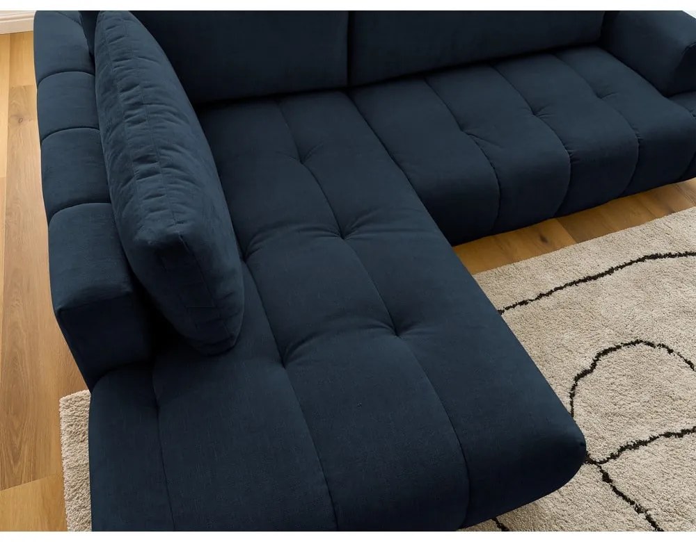 Тъмносин сгъваем/с място за съхранение ъглов диван (ляв ъгъл/L форма) Fuji – Bobochic Paris